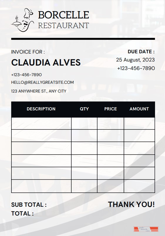 Restaurant Invoice Template PSD template